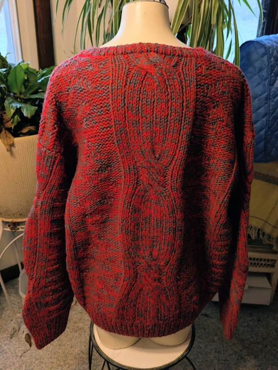 Vtg Unisex Ice Gorgeous 100% Red/Grey Wool Thick Cableknit Ski Sweater Sz Lg - Picture 2 of 3